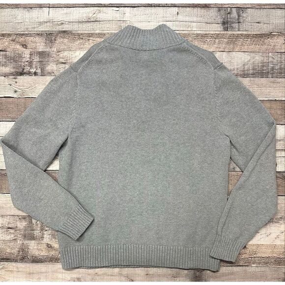 LL Bean Mens Large Gray 1/4 Zip Heavyweight Cotton Pullover Grandpa Sweater - Picture 2 of 6